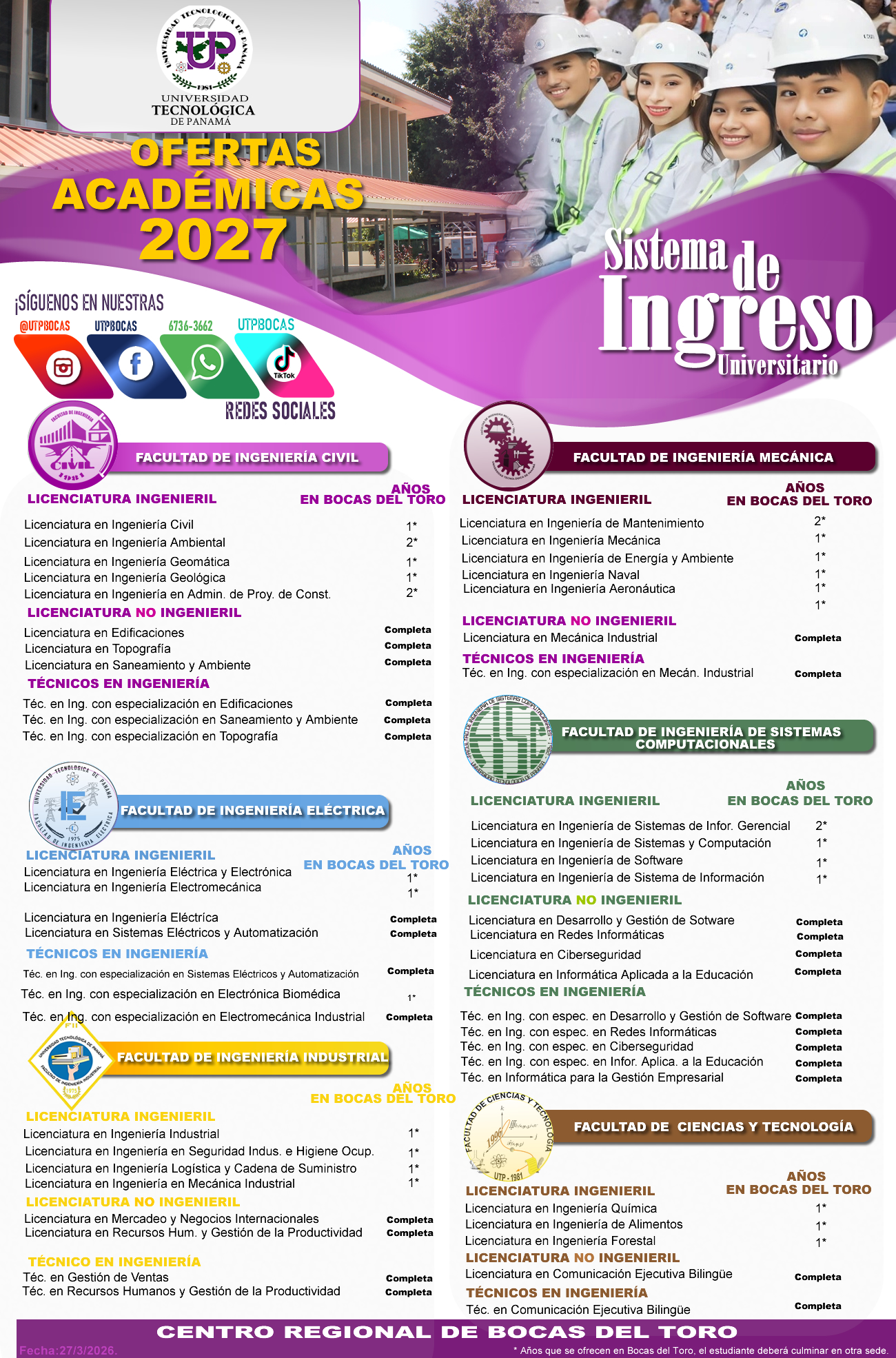 Afiche de las Ofertas Académicas 2027